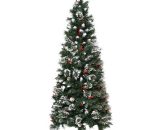 HOMCOM Sapin de Noël artificiel 588 branches enneigées avec pommes de pin et baies rouges + support pied pliable hauteur 180 cm vert 830-575V02GN 3662970109960