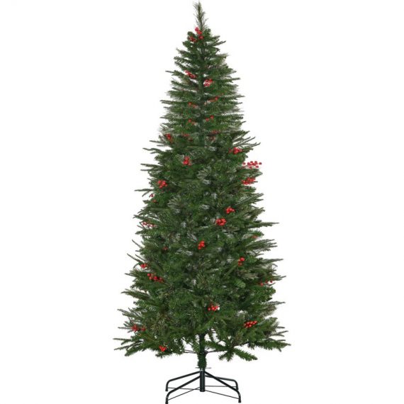 HOMCOM Sapin de Noël artificiel 746 branches avec houx + support pied pliable hauteur 210 cm vert 830-570V03GN 3662970109915