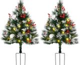 HOMCOM Sapin de Noël artificiel hauteur 75 cm aspect enneigé - lot de 2 sapins LED - 8 modes d'éclairage - 70 branches - décoration incluse - usage extérieur intérieur 830-580V01GN 3662970110034