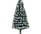 HOMCOM Sapin de Noël artificiel lumineux fibre optique LED + 26 ampoules + support pied Ø 75 x 150H cm 180 branches étoile sommet brillante vert 830-290V91 3662970093757