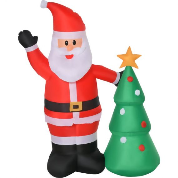 HOMCOM Père Noël gonflable décoration de Noël lumineuse éclairage LED 150 centimètres intérieur extérieur rouge et vert 844-374 3662970091821