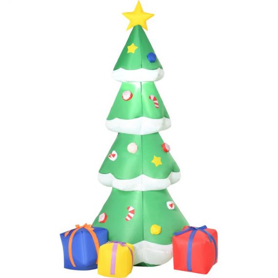 HOMCOM Sapin de Noël enneigé décoré avec cadeaux polyester imperméable 93L x 39l x 176H cm vert blanc 844-390V90 3662970093085