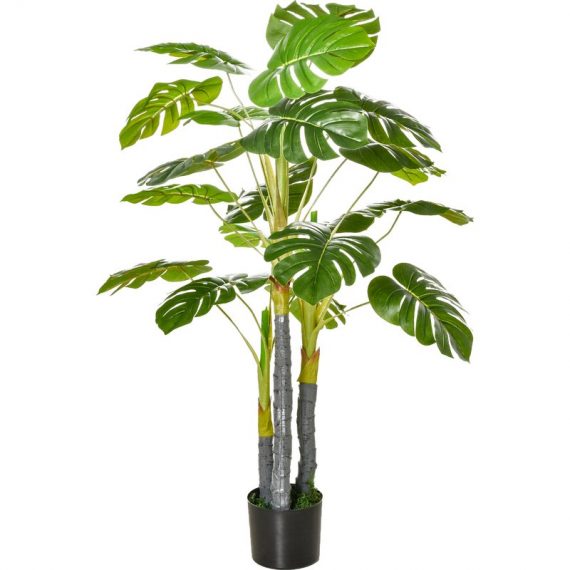 HOMCOM Arbre artificiel monstera plante artificielle hauteur 120 cm 20 feuilles réalistes pot Inclus noir vert 830-435 3662970087619