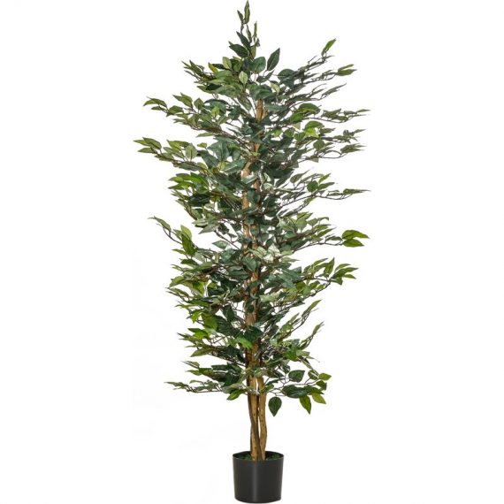 HOMCOM Arbre artificiel ficus plante artificielle hauteur 150 cm 1008 feuilles réalistes pot Inclus noir vert 830-452 3662970078068