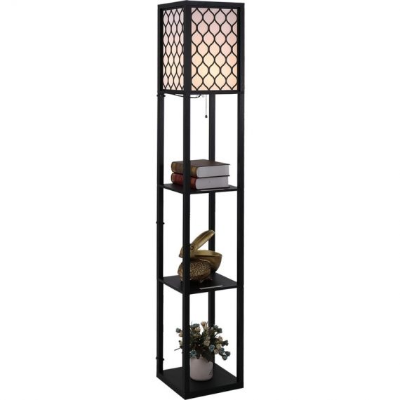 HOMCOM Lampadaire lampe sur pied moderne avec étagères ouvertes à 4 niveaux Grand écran de rangement et noir abat-jour tissu motif nid d'abeille MDF 833-622 3662970084670