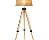 Homcom Lampadaire trépied hauteur réglable 65 x 65 x 99-143 cm lampe de sol 40 W bois style nordique beige aosom france B31-015CW 3662970020050