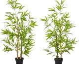 Outsunny Plantes artificielles en pot fausse plante decoration lot 2 bamboua artificiels apparence réaliste naturel en PE hauteur de 120 cm 844-357 3662970095058
