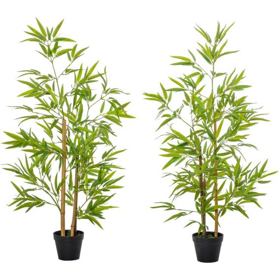 Outsunny Plantes artificielles en pot fausse plante decoration lot 2 bamboua artificiels apparence réaliste naturel en PE hauteur de 120 cm 844-357 3662970095058