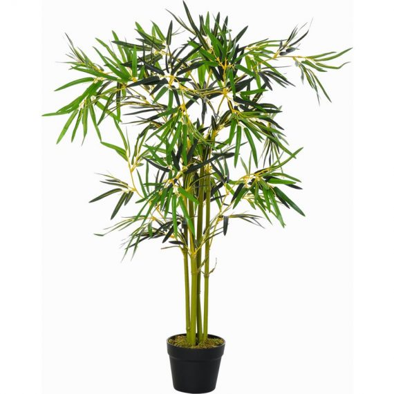 Outsunny Bambou artificiel hauteur 120 cm plante artificiel 552 feuilles denses réalistes décoration plastique pot inclus vert 844-356 3662970077511