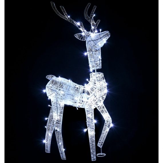 Outsunny Renne lumineux de Noël - décoration LED extérieure de Noël - 92 LED blanc chaud fils de coton blanc 830-423 3662970110379