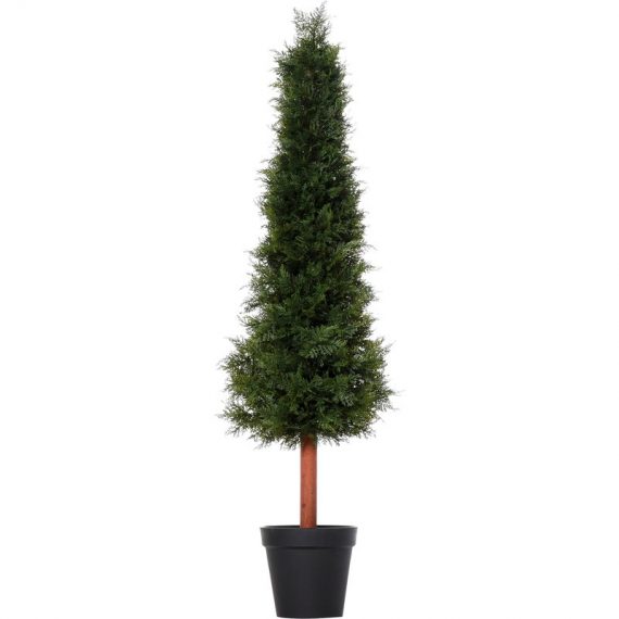 Outsunny Arbre artificiel hauteur 150 cm plante artificiel en pot décoration intérieur extérieur arbre pin plastique pot inclus vert foncé 844-342 3662970078532