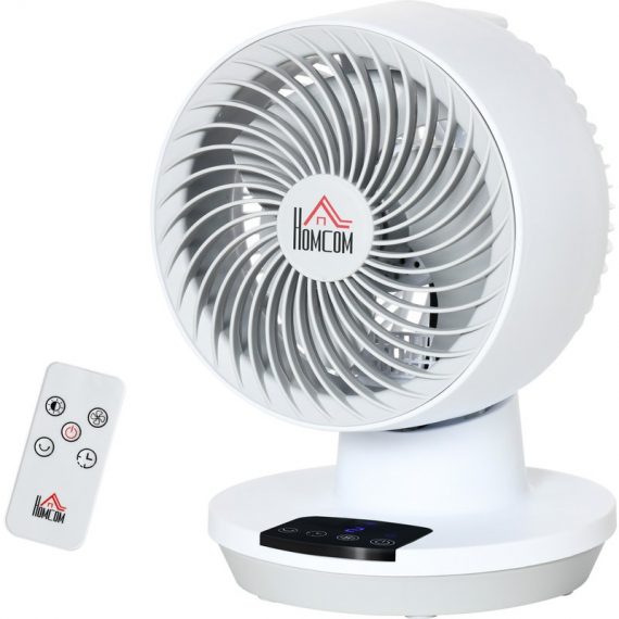 HOMCOM Ventilateur de bureau 45 W ventilateur de table 3 niveaux de vitesses, minuterie télécommande oscillant à 55° - blanc 824-058V90WT 3662970104767