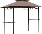 HOMCOM Pavillon abri tonnelle de Jardin pour Barbecue Double Toit 2 tablettes incluses Tissu Polyester Acier 2,45 x 1,48 x 2,55 m Chocolat 01-0272 3662970003787