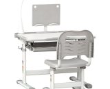 HOMCOM Ensemble table et chaise d'étude pour enfants bureau d'étude ergonomique avec porte-gobelet étui à crayons et lampe de table hauteur réglable 312-062GY 3662970093054