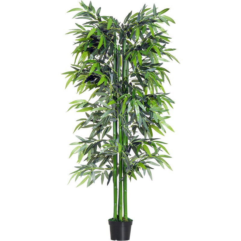 Outsunny Bambou Artificiel XXL 1,80H m arbre artificiel 1105 Feuilles denses réalistes Pot Inclus Noir Vert 844-196 3662970031469
