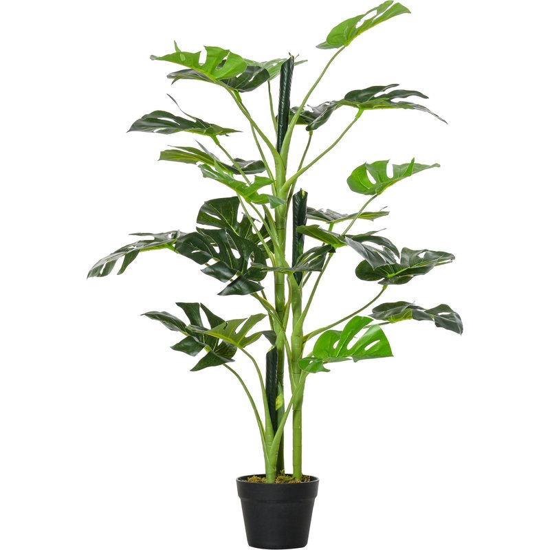 Outsunny Plante artificielle modèle Monstera arbre artificiel avec 21 feuilles en pot ciment, intérieur ou extérieur, dim. Ø16 x 100H cm 844-353 3662970181744