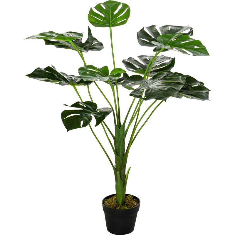 Outsunny Plante artificielle modèle Monstera avec 13 feuilles en pot ciment, intérieur ou extérieur, dim. Ø16 x 85H cm 844-365 3662970152201
