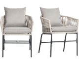 Outsunny Lot de 2 fauteuils chaises de jardin 2 places et métal et corde PE avec coussins, noir et gris 84G-344V00GY 3662970150214