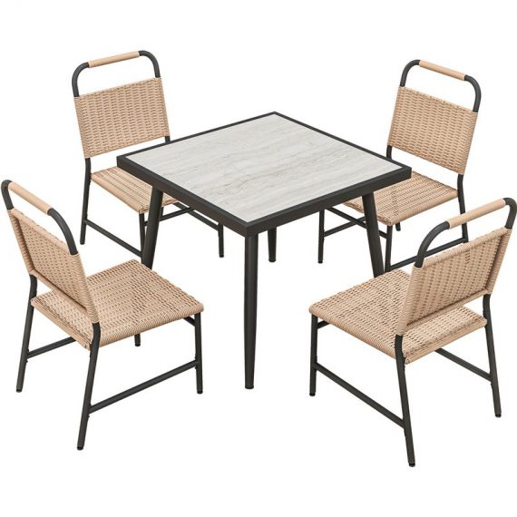 Outsunny Ensemble table carrée et 4 chaises de jardin, 5 pièces, plateau verre trempée, résine tressée effet rotin 867-196V00LN 3662970149393