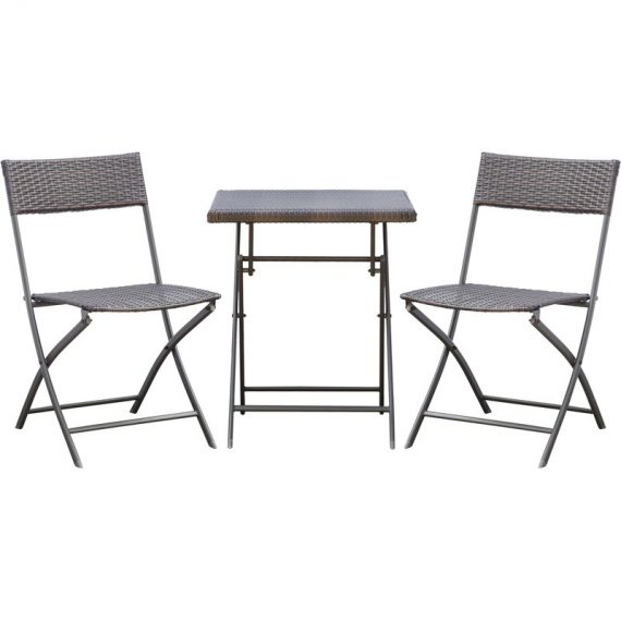 Outsunny Ensemble meubles de jardin design table carré et chaises pliables résine tressée 4 fils métal noir 841-093 3662970014912