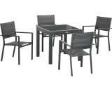 Outsunny Salon de jardin en aluminium et textilène table extensible 4 chaises empilables 4 personnes gris 84G-092V01CG 3662970153482