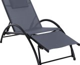 Outsunny Chaise bain de soleil inclinable 6 positions repose-pieds ajustable accoudoirs tétière revêtement textilène alu 66 x 152 x 81 cm gris 84B-447GY 3662970080047