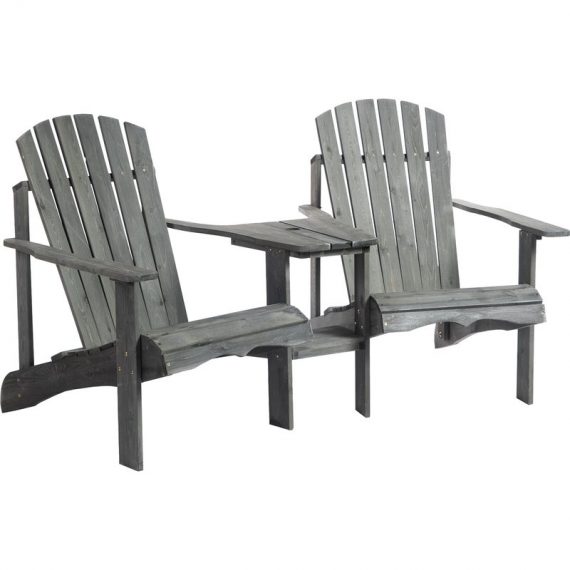 Outsunny Lot de 2 fauteuils Adirondack avec table basse chaises style néo-rétro trou insert de parasol inclus 178L x 87l x 92H cm gris 84B-396GY 3662970101827